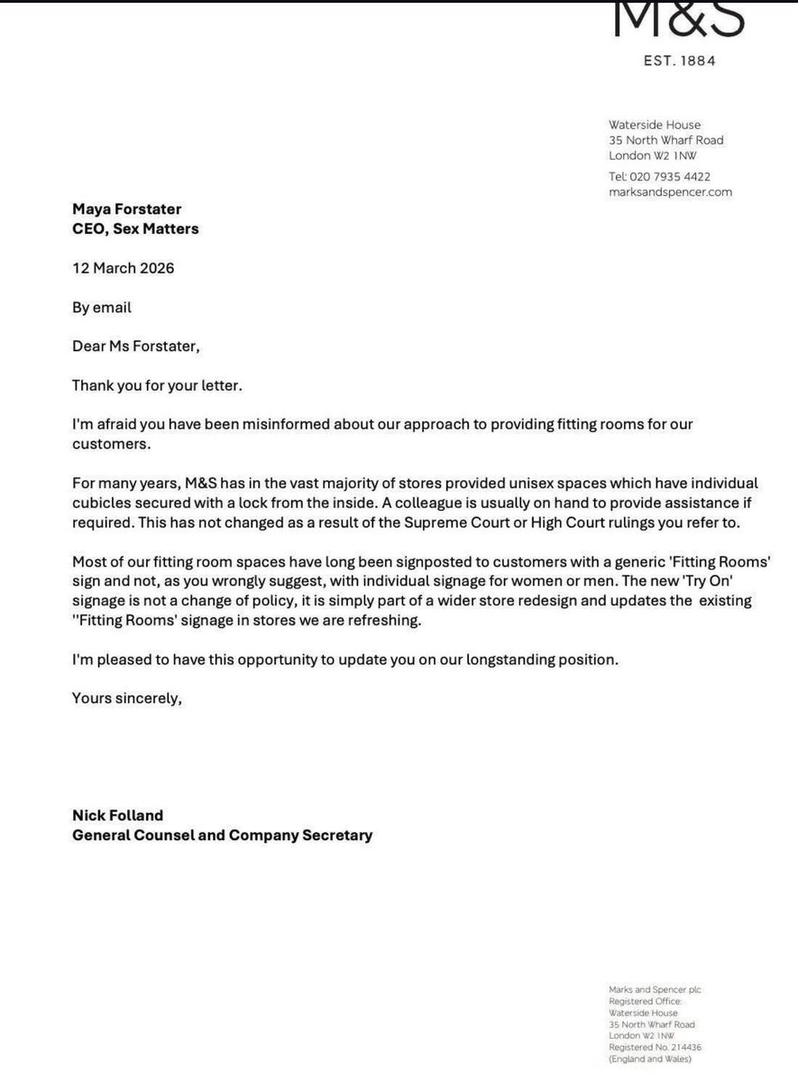 DefundSexM's tweet photo. Remember it was only in March that M&amp;S handed Sex Matters their arse on a plate https://t.co/rLhGorfKN6