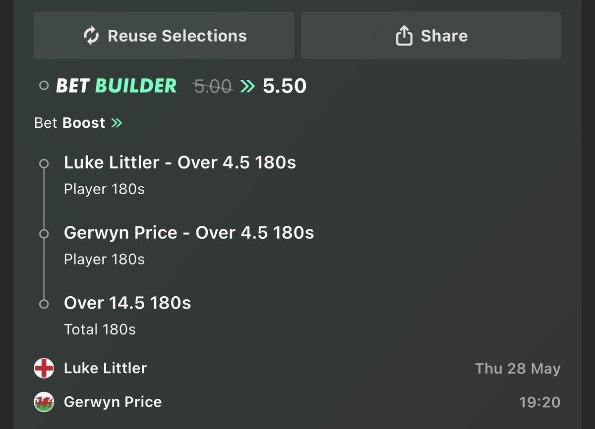 AverageJTips's tweet photo. Premier league darts final boosts 

Backing both these boosts for the darts today 

One includes a result but the other is purely 180,s https://t.co/VI5zS8Nslb