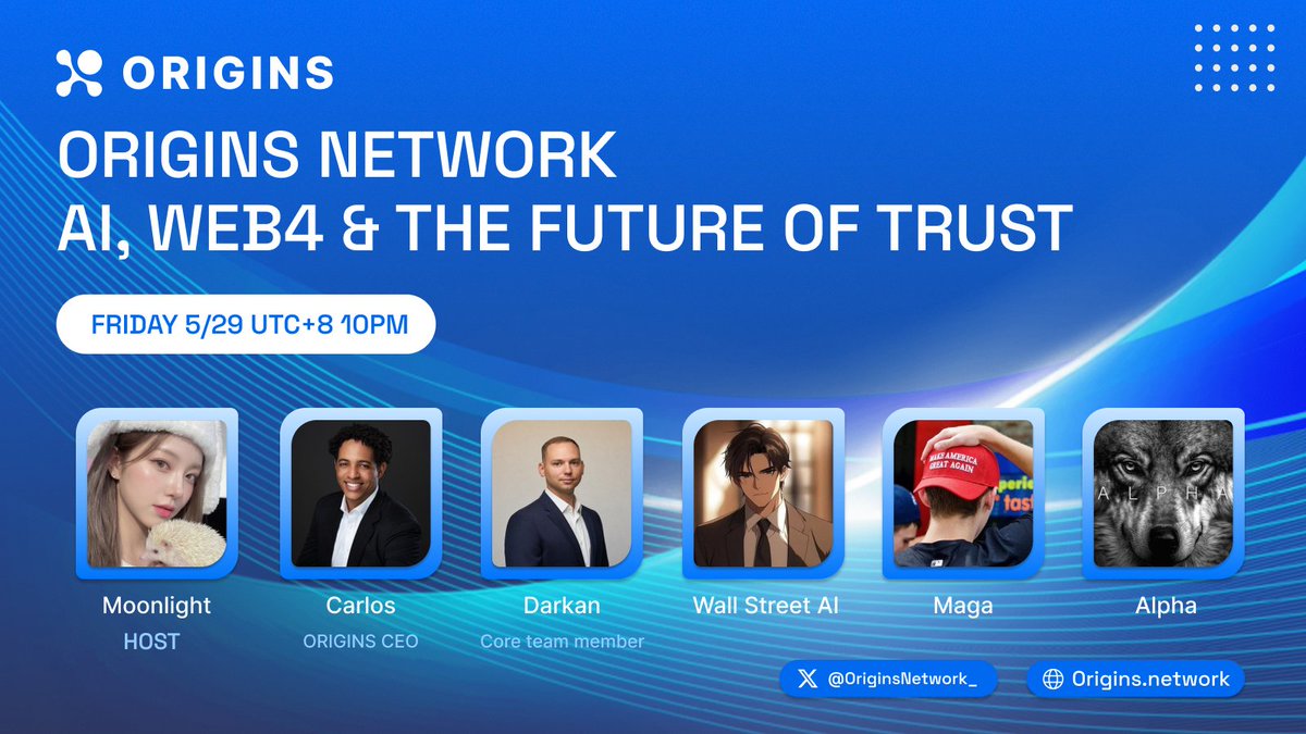 OriginsNetwork_'s tweet photo. Tomorrow’s AMA is going to be a fun one 👀

We’ll be talking about:

- AI
- Web4
- autonomous agents
- decentralized trust
- and what happens when AI starts interacting with the internet by itself

Hosted by @Moon1ightSt 
Featuring @Origins_Carlos  (CEO of Origins Network), @cryptodarkan (core team member), and special KOL guests: @wallstai_, @meta_btc_, @realalphalabs  

One question we’ll debate:

If an AI agent had its own wallet and made money by itself… who owns the money? 🤔

Set your reminder.