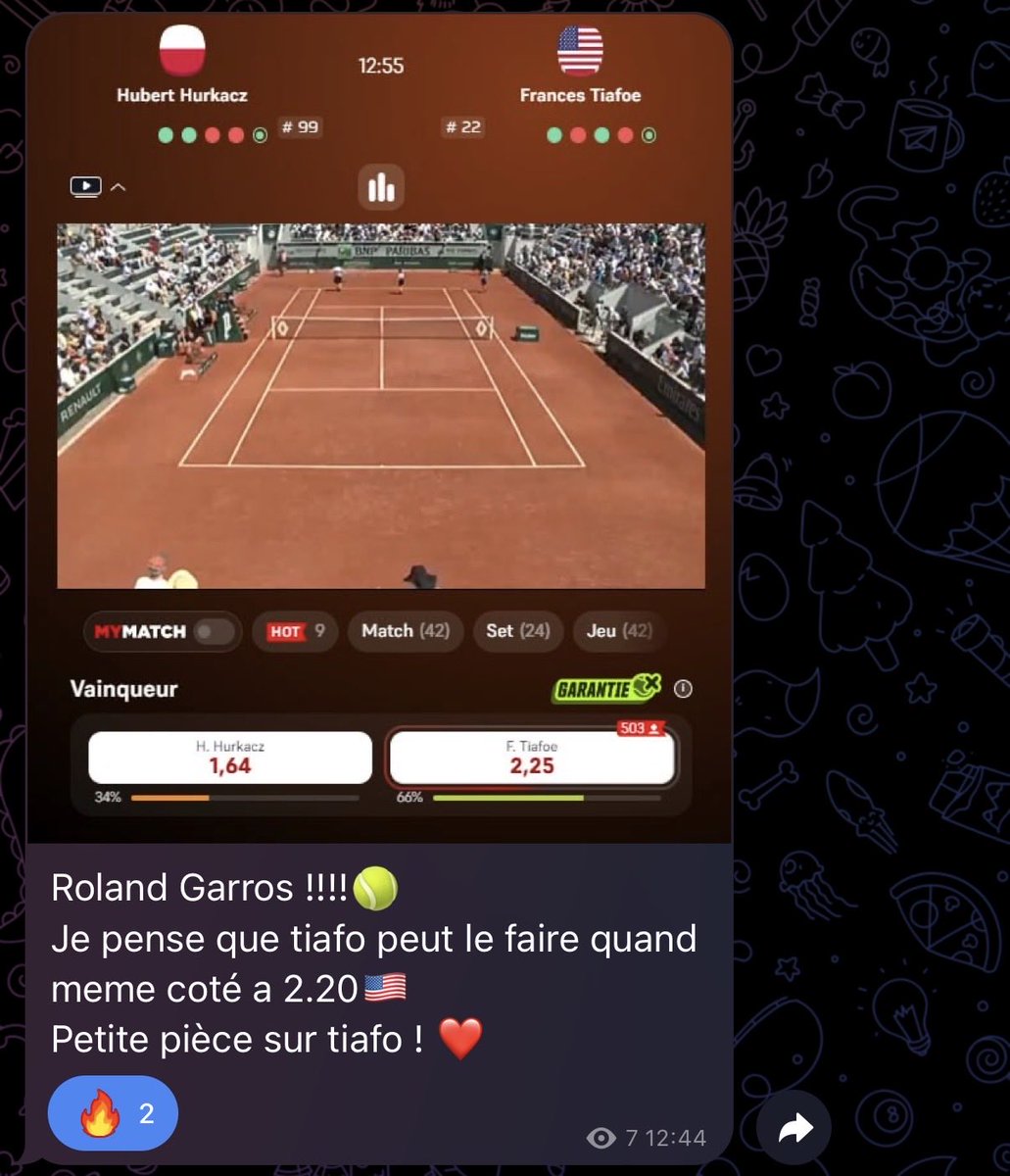 AnalysePS's tweet photo. TIAFOOOOO 3/3, Le pari était que dispo sur le telegram 😁 
N’hésite pas à le rejoindre si tu veux faire partie de la team #analysePS 

https://t.co/8x1qZA5dQo

#rolandgarros #bet #tiafoe https://t.co/n9rJJ9HkcZ