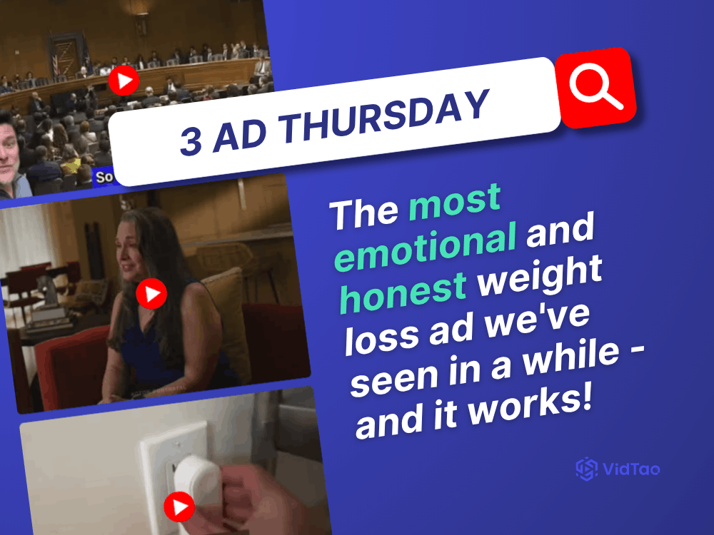 VidTao's tweet photo. 😳 This ad truly is one of the most emotional and honest weight loss ads we've seen in a while... and it works so well! Wondering how?

We analyzed this, plus 2 more amazing Yt ads that caught our attention this week while browsing VidTao. 🔥

Don't miss out - learn all about the strategies behind top-performing ads and implement them yourself!

Full article here 👉  https://t.co/gCXdsEP44x

#VidTao #3AdThursday #YouTube #YouTubeAds #VideoAds #DirectResponse