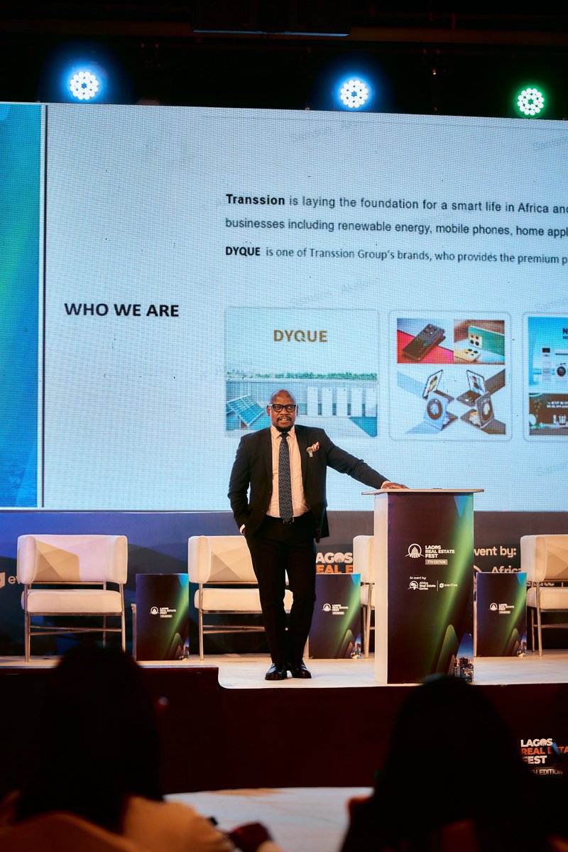 afrireseries's tweet photo. Taking the stage at Lagos Real Estate Fest 2026 was Samson Akejelu, National Sales Director at Dyque Energy, for a brand presentation focused on advancing smarter and more sustainable power solutions across Nigeria’s commercial and residential sectors. https://t.co/kYwtp0unoR