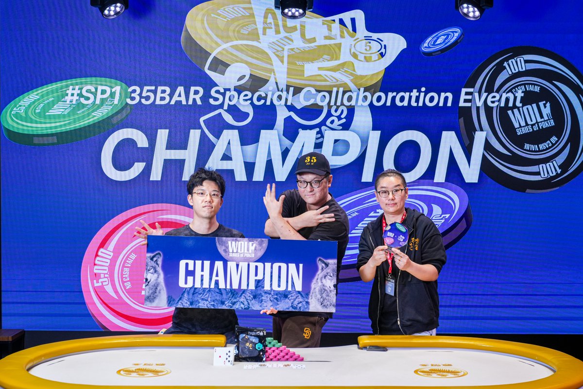 WOLFPOKER2018's tweet photo. @3535bar0322 【#SP1 35BAR Special Collaboration Event / @3535bar0322 】

▼優勝は…佐竹ザウルス選手🏆

おめでとうございます！

RESULT / Entries 48
（※敬称略）

Champion 佐竹ザウルス
Runner-up ハク
3rd YO
4th シンヤザウルス
5th OSMAN
6th DANDAN
7th SATOSHI
8th みなみな

#WOLF_POKER https://t.co/sd5oKbWcnN