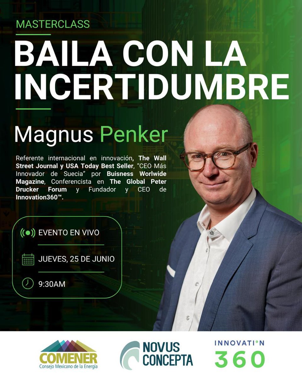 COMENER_MX's tweet photo. La transición energética, la digitalización y la innovación están redefiniendo el futuro del sector energético. Desde COMENER, nos complace anunciar una masterclass exclusiva, sobre liderazgo, adaptación e innovación en tiempos de cambio.

🔗 Registro: https://t.co/QoBCM6nNAR https://t.co/tfnXqAgr9u