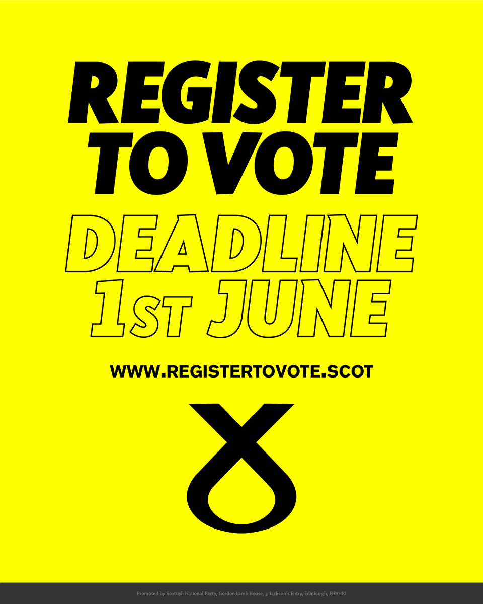 theSNP's tweet photo. If you live in Arbroath and Broughty Ferry, or in Aberdeen South, make sure you're registered to vote by 1st June for the Westminster by-elections at https://t.co/WRqdJacBCc.

Vote SNP on June 18th to send a strong voice to Westminster who'll always be on Scotland's side. https://t.co/u52S2tiQOO