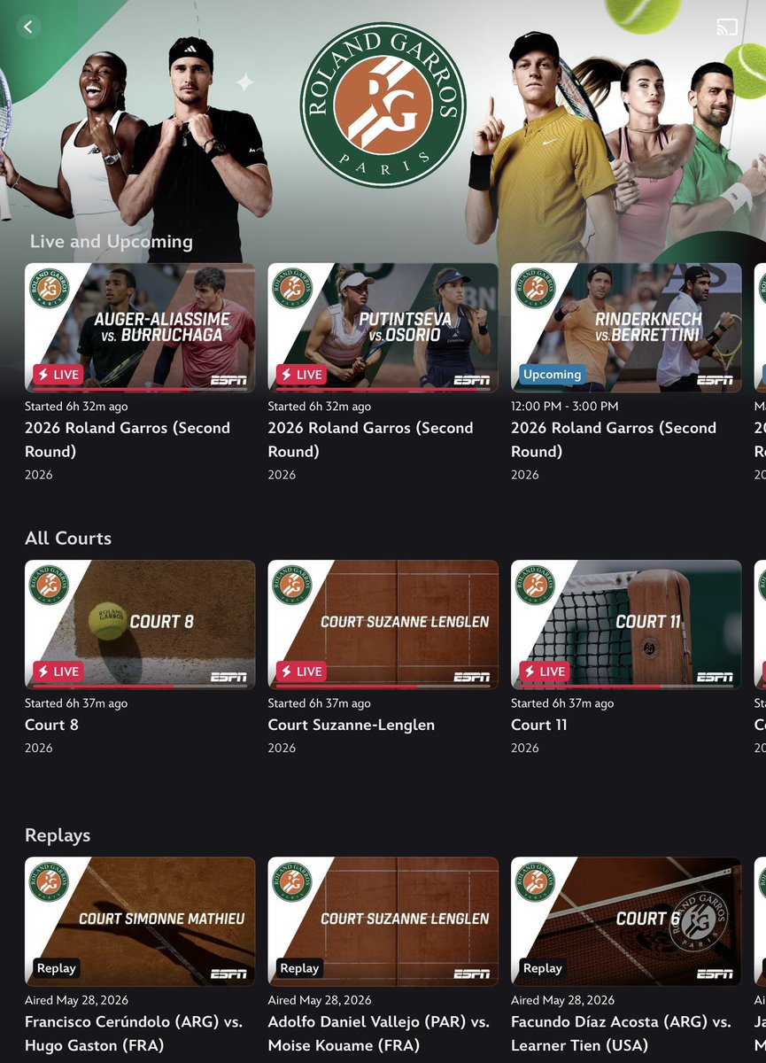 danyromerod's tweet photo. el ux de @DisneyPlusLA para ver tenis es terrible. mientras @hbomax gringo te pone el matchup de jugadores y entras en 2 segundos, aquí tienes que ir canal por canal. solo los partidos “grandes” tienen nombres. por qué tengo que saber en qué cancha juegan? 💀 https://t.co/sgkJPaREyO