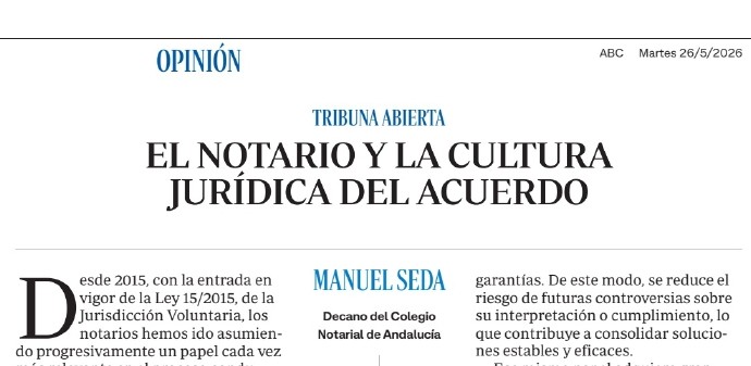 CNotarialCNA's tweet photo. 🔊 Recomendamos el artículo que nuestro decano, Manuel Seda, publicó recientemente en @abcdesevilla sobre las novedades para descongestionar la Justicia y el papel clave de los notarios en la búsqueda de acuerdos previos a conflictos civiles y mercantiles.
https://t.co/4UJ4YpG1ss https://t.co/dv5Kq2bARN