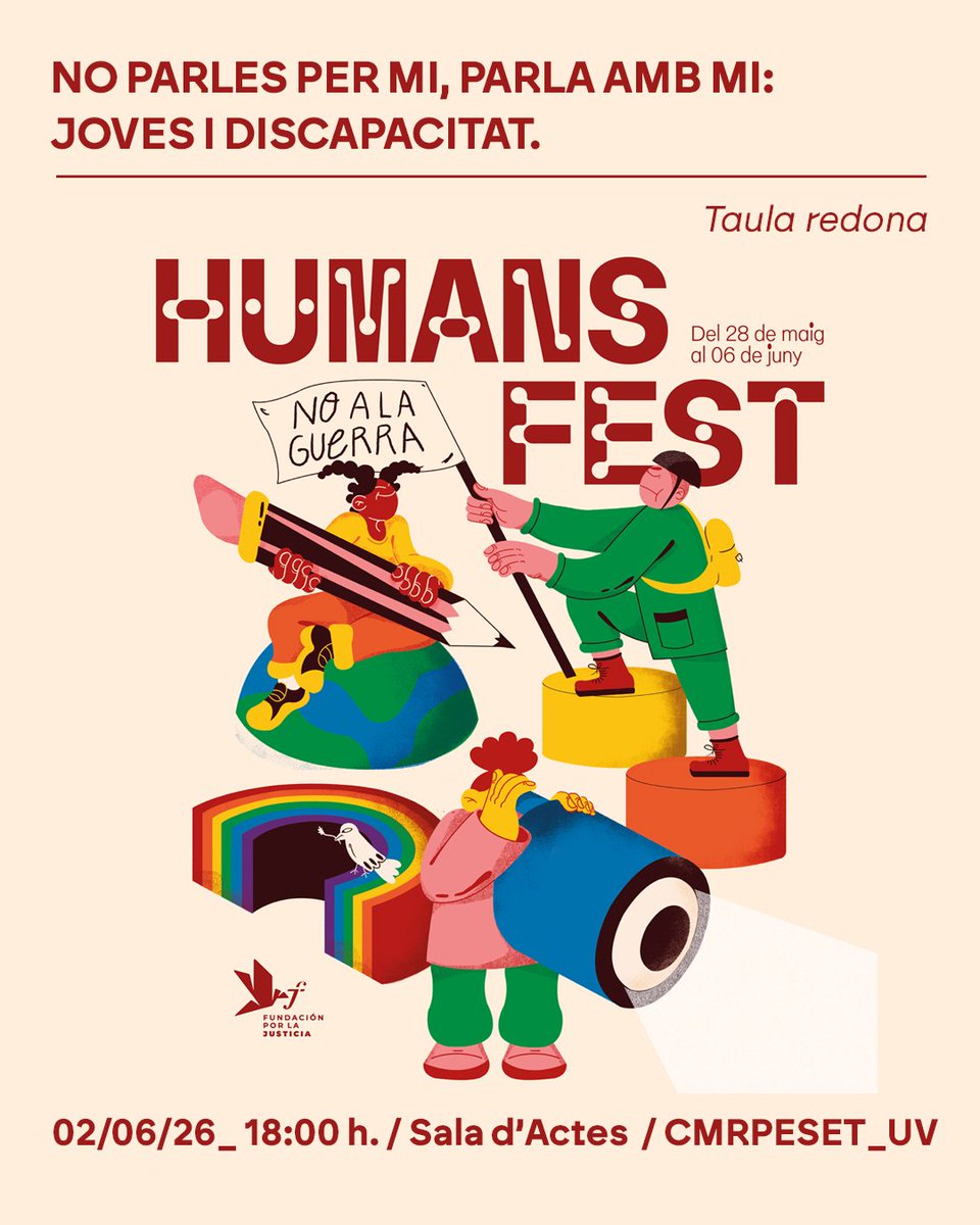 CMRectorPeset's tweet photo. No parles per mi, parla amb mi: Joves i discapacitat.
Taula redona amb Lucía Aladrenc Carboneras, Carlos Cañete Nicolás, Sokhna Khady Samb Sow,Isabel de Vicente Gómez. Modera Carlos Gramage.

Dimarts, 2 de juny, 18h > Sala d’Actes https://t.co/Bt706jIMce