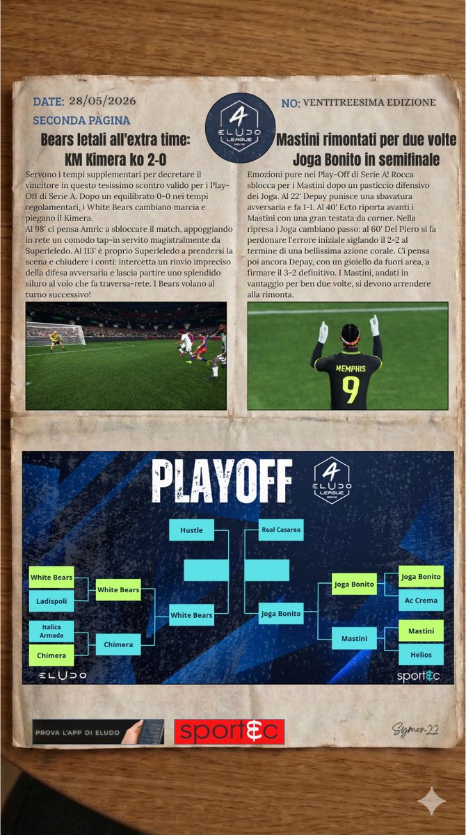 eLUDO_official's tweet photo. 🗞️Eludo News 🗞️

➡️23° uscita del nostro giornale per la seconda stagione di eLudo League.

📰Risultati, curiosità e notizie del mondo eLudo

➡️Se trovi il tuo Team, condividi e metti like
#eludo #revolution #eludonews #proclub https://t.co/ygHcoUmUW4
