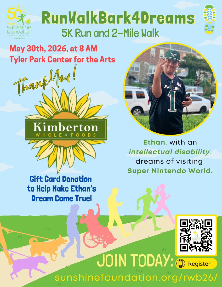 SunFound's tweet photo. Huge thanks to Kimberton Whole Foods 🌱💛 for their generous donation to #RunWalkBark4Dreams!
Bid at the event for healthy goodies &amp; support a great cause ✨
🏃‍♀️ 5K | 🚶‍♂️ Walk | 🎭 Mascots | 🎟 Raffles
👉 https://t.co/yiqUvseAqP https://t.co/rvPw0KDSSa