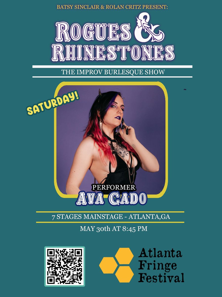 avacadoartz's tweet photo. This Saturday!!!!! Come hang out, lets have some fun, and IDK roll the dice to see what happens. 😈 
#fringefest #atlanta #burlesque #thingstodoinatlanta #littlefivepoints https://t.co/MKFFGOv7mb