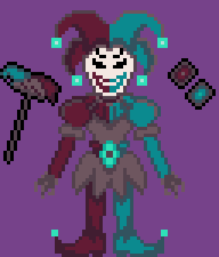 Davlink_lw's tweet photo. The Crimson Jester
I designed a pixel art character inspired by a dark and expressive jester. The project was created in Aseprite using techniques such as silhouettes, color, light, and shadow. #pixelart #indiegamedev #commissionsopen #gamedev #gameassets https://t.co/eJHZutg5AF