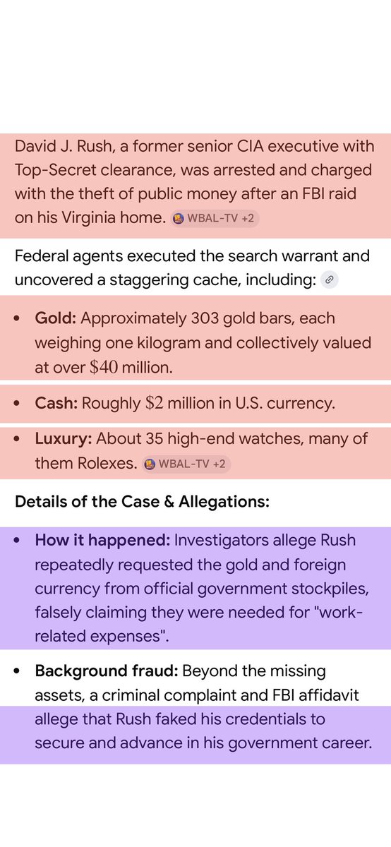 KathVisualArt's tweet photo. @sxdoc @ToscaAusten Hired during Obama Presidency by CIA David Rush allegedly falsified college and military credentials before taking home actual #GoldBars (not pens) from GOV storage! How many “fake grads” got hired? 🤯
@StephenM
@realDonaldTrump
@elonmusk
@FBIDirectorKash
#ThrowAwayTheKey https://t.co/cgPR1bIjOS