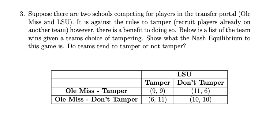 WillRMoffatt's tweet photo. If you took principles with me this semester, you should not be surprised by this problem. You would have known the equilibrium outcome several weeks ago. Maybe some decision makers in CFB need to take a principles class.. @RebelEconProf @GarrettEdScott https://t.co/MHGRMUoKQ1