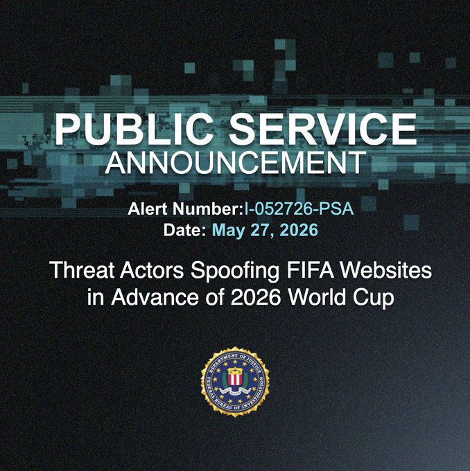 FBIAlbuquerque's tweet photo. Threat actors are spoofing the FIFA website through a process known as “typo squatting”. Typo squatting relies on Internet users making common typos when visiting a URL. Spoofing FIFA’s official website (https://t.co/heQjm3T5hA) allows threat actors to collect personally identifiable information (PII) entered by users into the fake website, including name, home address, phone number, email address, and banking information.
 
Using a minor misspelling, such as fiffa[.]com, or alternative top-level domains, such as .org rather than .com, threat actors mimic the legitimate URL. They may also register illegitimate websites such as jobs-fifa[.]com to impersonate legitimate subdomains. While there are at least a dozen known illegitimate domains, users should anticipate the generation of additional fake domains leading up to, and throughout, the 2026 World Cup.

Learn more about how the scam works and review recommendations on how to protect yourself: https://t.co/LPipL23hSM