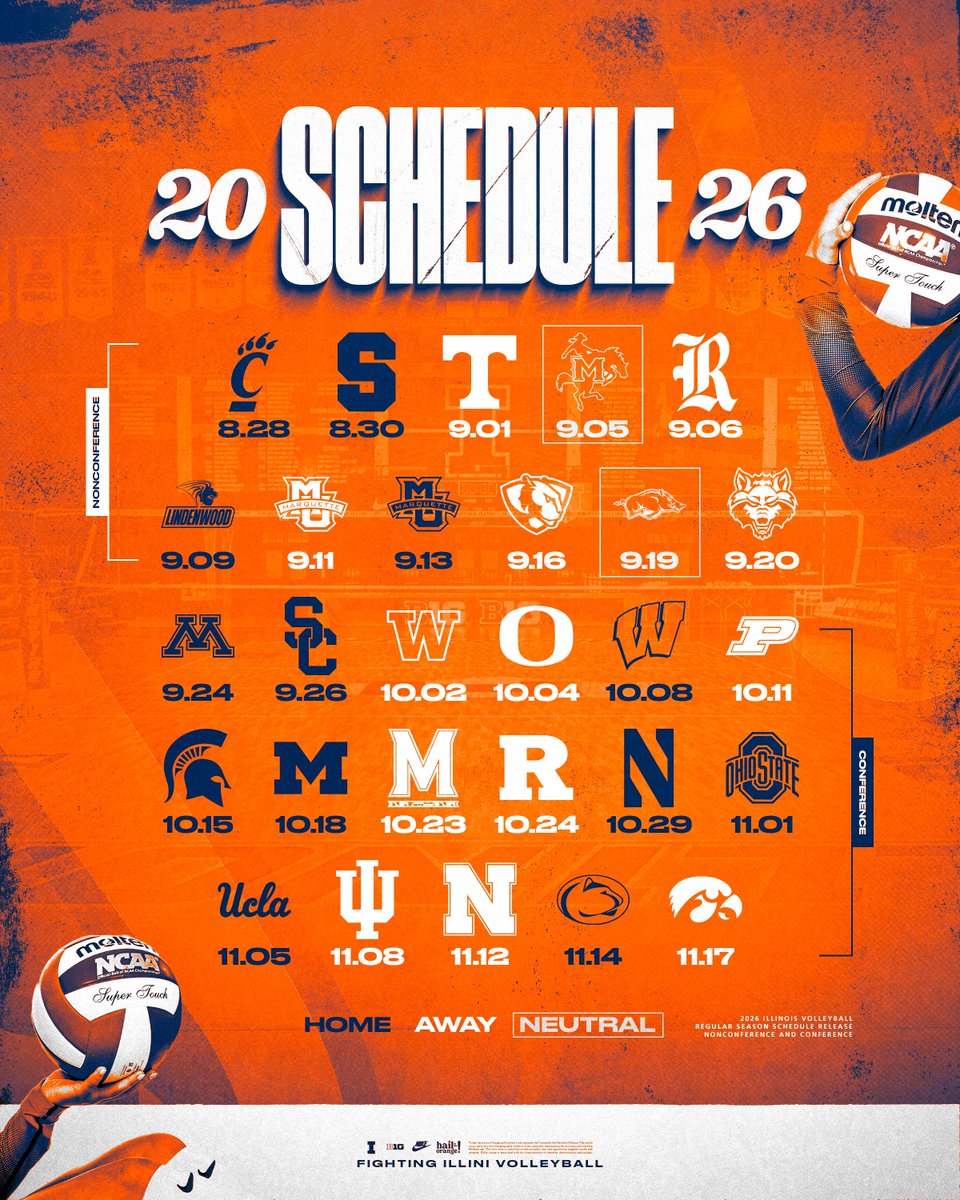 IlliniVBall's tweet photo. Mark your calendars.

Our 2026 regular-season schedule has arrived! https://t.co/N4PurzmRVx