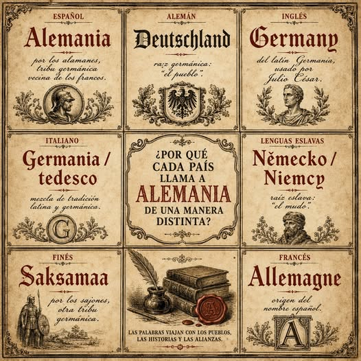 laiayfrodorw's tweet photo. ¿Por qué cada país llama a Alemania de una manera diferente?

Hay algo curioso en el mapa lingüístico de Europa: ningún país parece ponerse de acuerdo sobre cómo llamar a Alemania. Y no es casualidad. Detrás de cada nombre hay una historia distinta.

🇩🇪 Los propios alemanes se llaman a sí mismos Deutschen, y a su país Deutschland. La raíz es una palabra germánica antiquísima que significa "el pueblo". De esa misma raíz viene el italiano tedesco y, sorprendentemente, el español teutón.

🇪🇸 Nosotros decimos Alemania porque los franceses tuvieron como vecinos a los alamanes, una tribu germánica que se asentó en Alsacia y Suiza antes de ser absorbida por los francos. Francia adoptó ese nombre para referirse a todos los germanos en conjunto, y la península ibérica simplemente lo copió.

🇬🇧 Los ingleses dicen Germany, del latín Germania, término que usó Julio César en La guerra de las Galias para nombrar a unas tribus del noreste. Curioso detalle: es probable que esas tribus ni siquiera fueran germánicas. Pero el nombre quedó.
Y también en inglés existe Dutch, palabra hermana de Deutsch. En origen designaba a todos los pueblos germánicos, pero en el siglo XVII, con la independencia de los Países Bajos, fue quedándose sola para nombrar a los holandeses.

🇨🇿 En checo y en muchas lenguas eslavas, Alemania es Německo. La raíz eslava němъ significa "mudo". Cuando dos pueblos no se entienden, el que no habla tu idioma parece que no sabe hablar. De esa lógica tan humana —y tan equivocada— salieron varios nombres de pueblos a lo largo de la historia. Bárbaro funciona igual: los griegos escuchaban a los extranjeros y solo oían bar-bar-bar.

🇫🇮 En finlandés, los alemanes son Saksa: los sajones. Otra tribu germánica que prestó su nombre a todos los demás.

¿Por qué tanta variedad? Por dos razones. Primero, Alemania fue durante siglos un mosaico de pueblos y tribus, sin un nombre único que imponer. Segundo, no existió como Estado unificado hasta el siglo XIX, demasiado tarde para estandarizar cómo la llamaban sus vecinos.

El resultado es ese curioso archivo de nombres que hoy conviven en los idiomas europeos, cada uno contando una historia diferente sobre quién fue vecino de quién, y cuándo
