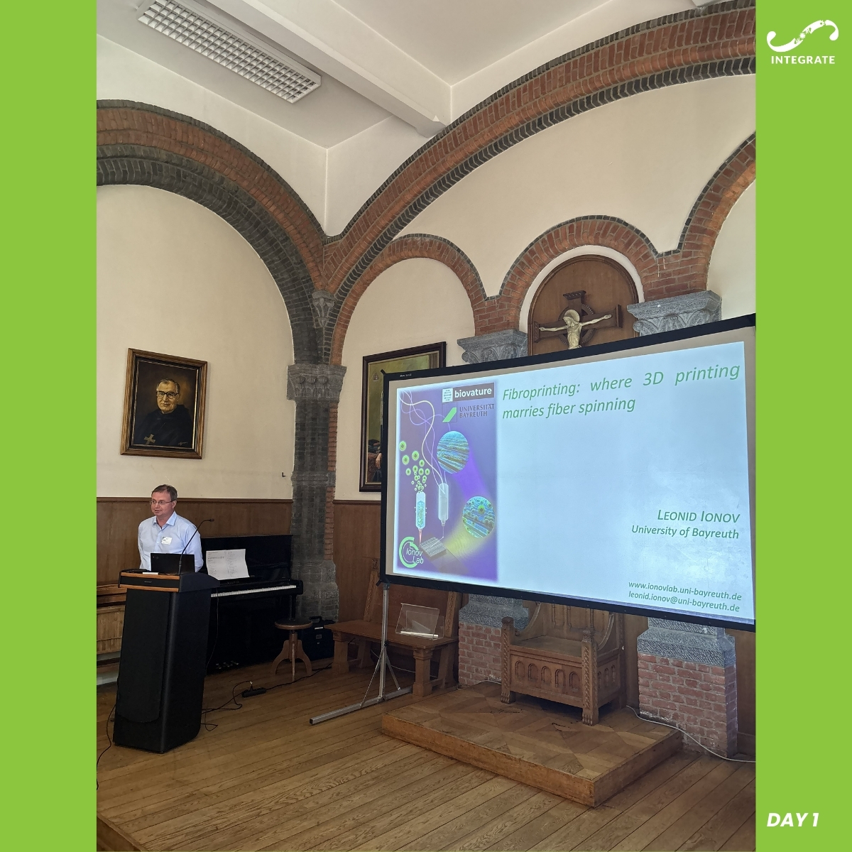 IntePathfinder's tweet photo. A packed afternoon at #INTEGRATE Final Conference:
🔹 Synthesis of building blocks–Matilde Folkesson
🔹 Surface adhesion–Bhaskarchand Gautam
🔹 Fibroprinting keynote–Prof. Leonid Ionov
🔹 Engineering 3D tissues with human ingredients–Prof. Miguel Dias Castilho & Prof. João Mano https://t.co/x49Uvz3kjx