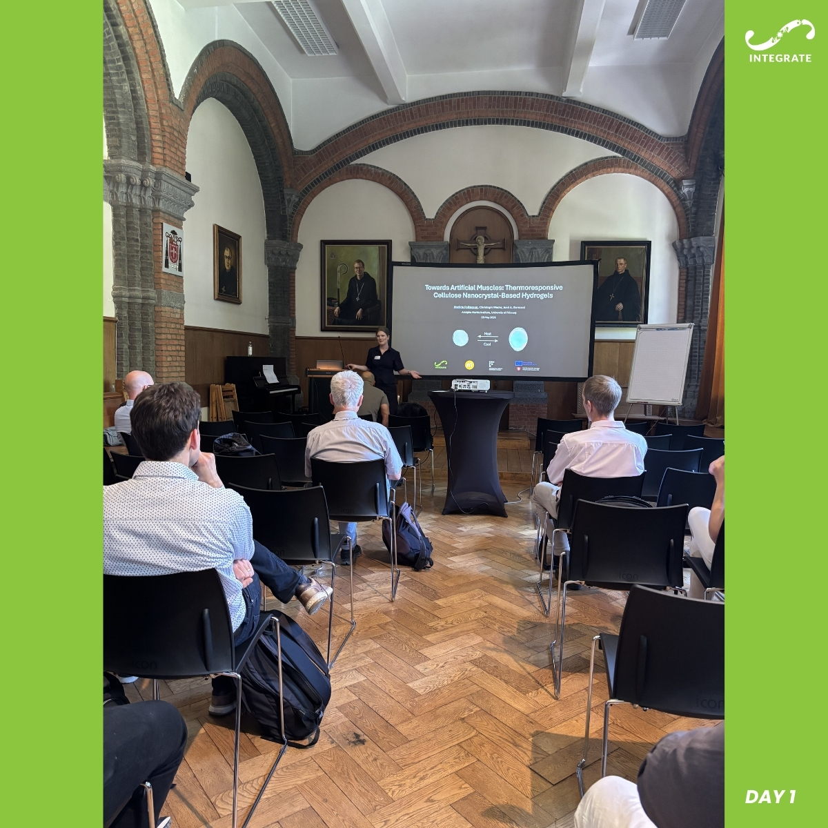 IntePathfinder's tweet photo. A packed afternoon at #INTEGRATE Final Conference:
🔹 Synthesis of building blocks–Matilde Folkesson
🔹 Surface adhesion–Bhaskarchand Gautam
🔹 Fibroprinting keynote–Prof. Leonid Ionov
🔹 Engineering 3D tissues with human ingredients–Prof. Miguel Dias Castilho & Prof. João Mano https://t.co/x49Uvz3kjx