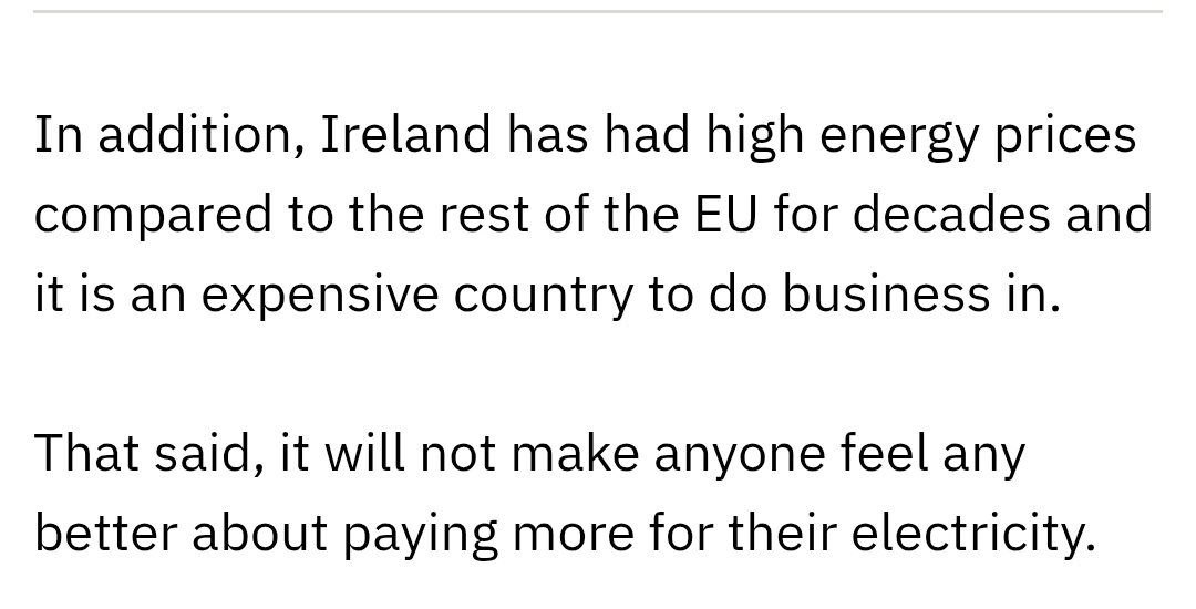 caulmick's tweet photo. Dear @rtenews - your article is incorrect. 

Up until the early 2000s, Ireland had some of the cheapest household electricity prices in Europe. Because the ESB (Electricity Supply Board) operated with a not-for-profit mandate as a public good, Irish consumers paid up to 18% below the EU average.

https://t.co/4XahprQHZf