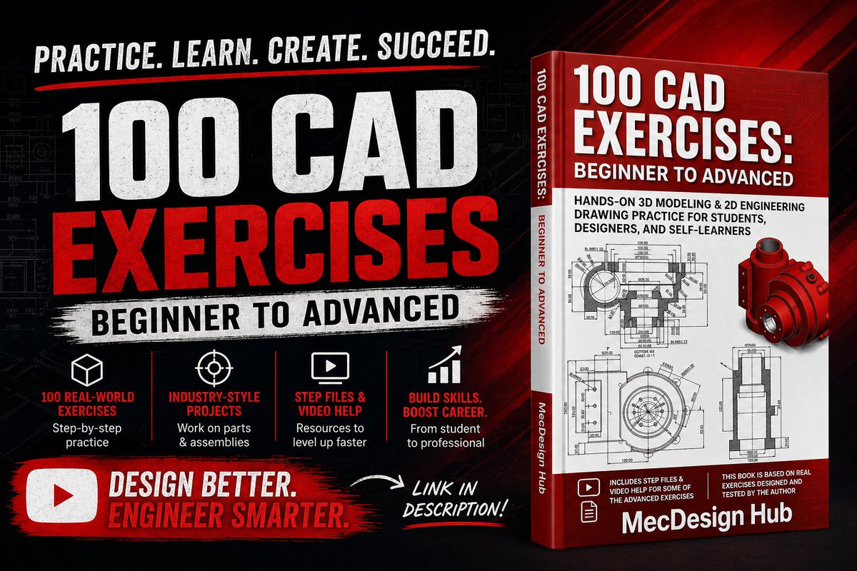 MecDesignHub's tweet photo. 100 real exercises covering 3D modeling and engineering drawing practice, from a complete beginner to an advanced user by #MecDesignhub 
https://t.co/8aG49JLvM5
#solidworks #solidworkstutorial #loftsolidworks, #cadmodeling #mechanicalengineering   #mecdesignhub #100cadexercises https://t.co/Oc5SlgZxlw