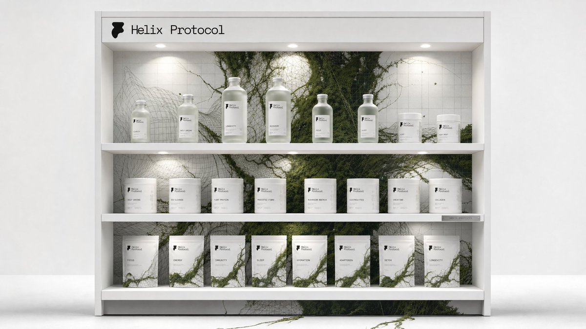 Rvoltedev's tweet photo. Helix Protocol: a performance supplement brand built on the collision of clinical white geometry and living green matter, nature rendered as the most advanced technology https://t.co/9QHABg1oJy