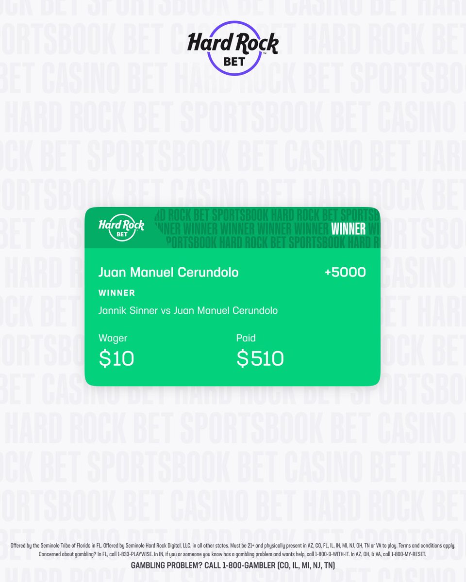 HardRockBet's tweet photo. Someone live bet Juan Manuel Cerundolo to beat Sinner at 50 to 1 🤯 https://t.co/x8X54lgWqD
