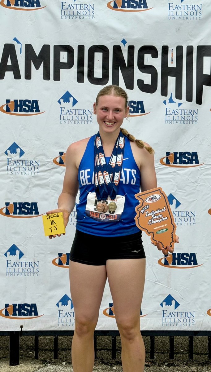 alucht07's tweet photo. Ended my career a STATE CHAMPION! 
🥇1st place in triple jump
🥉3rd place in shot put
🏅6th place in long jump
A pretty special way to end my last day as a high school athlete. 
Next stop ➡️💜
@IHSA_IL @NUSBcats @ngpreps https://t.co/iHHXjAgHjL