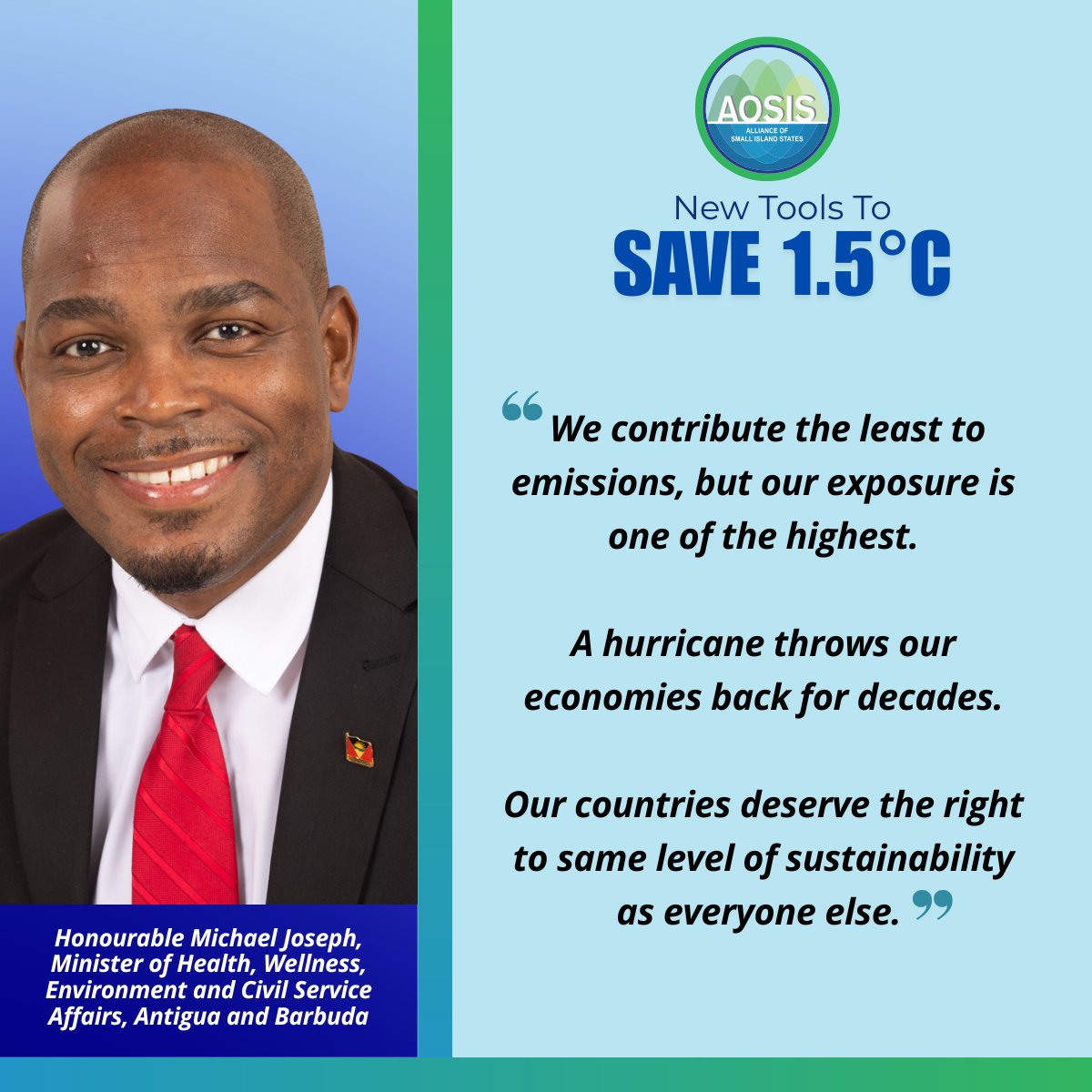 AOSISChair's tweet photo. Ahead of @UNFCCC #Bonn #ClimateChange Conference #SB64. The Honourable Minister Michael Joseph 🇦🇬delivered a clear call: wealthier and high-emitting countries must increase ambition on emissions reductions and expand accessible climate finance. 

#climateaction #climatejustice https://t.co/UMl7O0bySc
