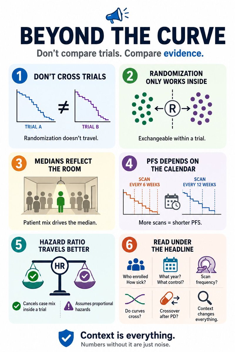 CharlesJiangMD's tweet photo. 1/ #ASCO26 starts tomorrow. By Friday your feed will be full of survival curves, and the temptation will be everywhere: cross-trial/study comparison.

Before you do so, A few caveats worth keeping in mind https://t.co/POO0hqZqdm