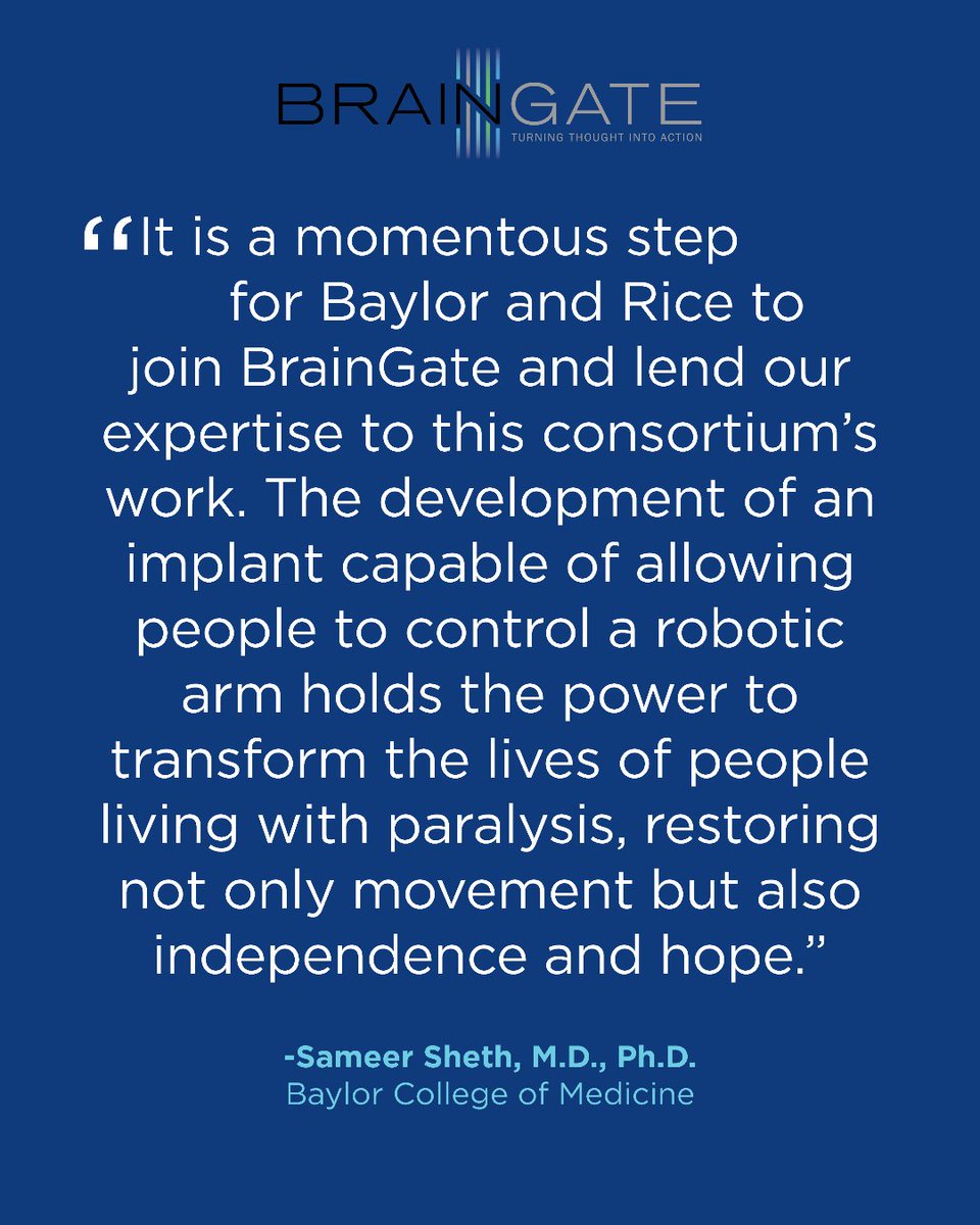 BCMNeurosurgery's tweet photo. #NEWS: A team at @bcmhouston and @RiceUniversity, which includes #BCMNeurosurgery's @SameerShethMD and @NicoleProvenza, has joined the @BrainGateTeam, a consortium of universities and academic medical centers working on creating brain-computer interface (BCI) technologies 🧠 https://t.co/Z6CmL7lXq2