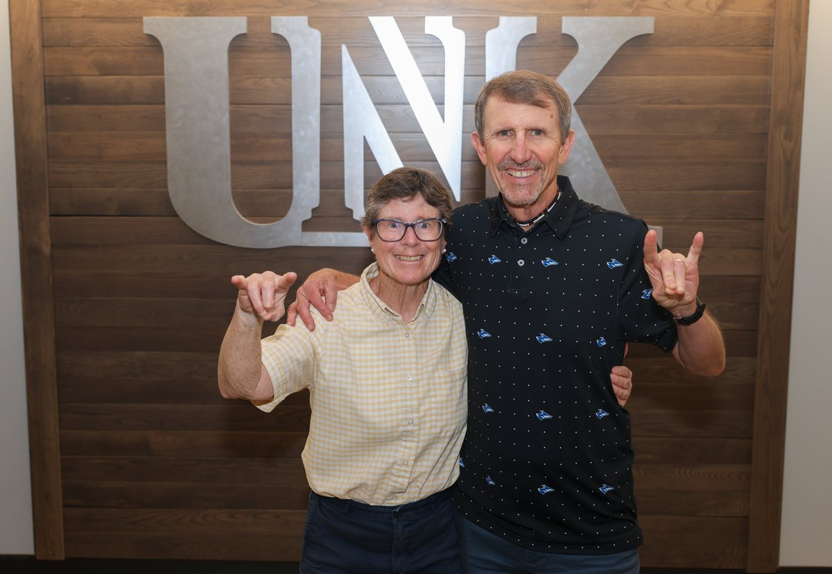 UNKearney's tweet photo. Today we said goodbye to two of the most dedicated Lopers 🤘

Dr. Paul Twigg came to UNK in 1992 as a Biology professor and is the current dean of the @cas_unk 

Dr. Janet Steele came to campus in 1993 as a Biology professor and has held various different roles across campus including her favorite, scorekeeper for UNK home volleyball matches.

With 67 years of combined experience these two have demonstrated what it means to be a Loper and we can't thank them enough for their service to our campus!
#PowerOfTheHerd