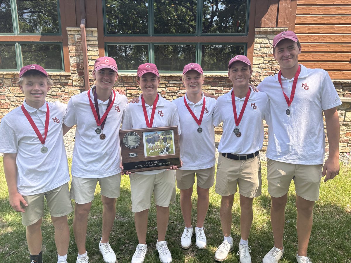 MGBoysGolf's tweet photo. Crimson varsity finished @ 598 &amp; took 2nd place at sections behind SLP!! It was close until the back nine! On the bright side, two individuals are going to represent the Crimson @ state: Zach Johnson &amp; Will Godin! Woot woot!! Can’t wait! #letsgoboys
 👍❤️🏌🏽‍♂️⛳️😀 https://t.co/w8lnPxmVE0