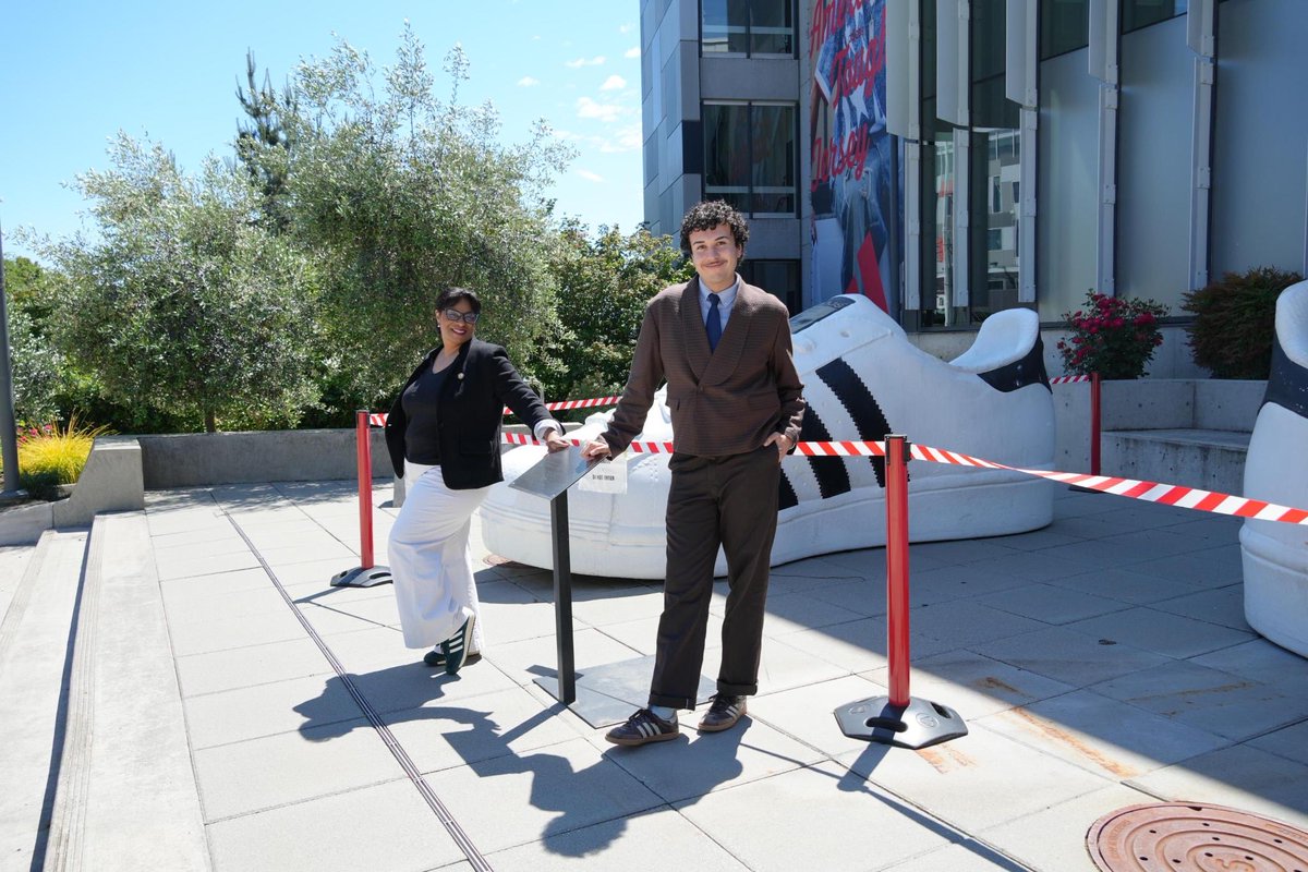 RepBynum's tweet photo. Stopped by Adidas HQ in Portland yesterday to learn more about how one of the leading apparel and footwear companies supports jobs and the economy right here at home!

And of course, I had to check out the iconic giant Superstar shoes! The shoes are 15 feet long and are part of the “Left Right Project.” Artists from the East and West Coasts each painted one of the shoes, and they have been installed at Adidas Village in Portland.