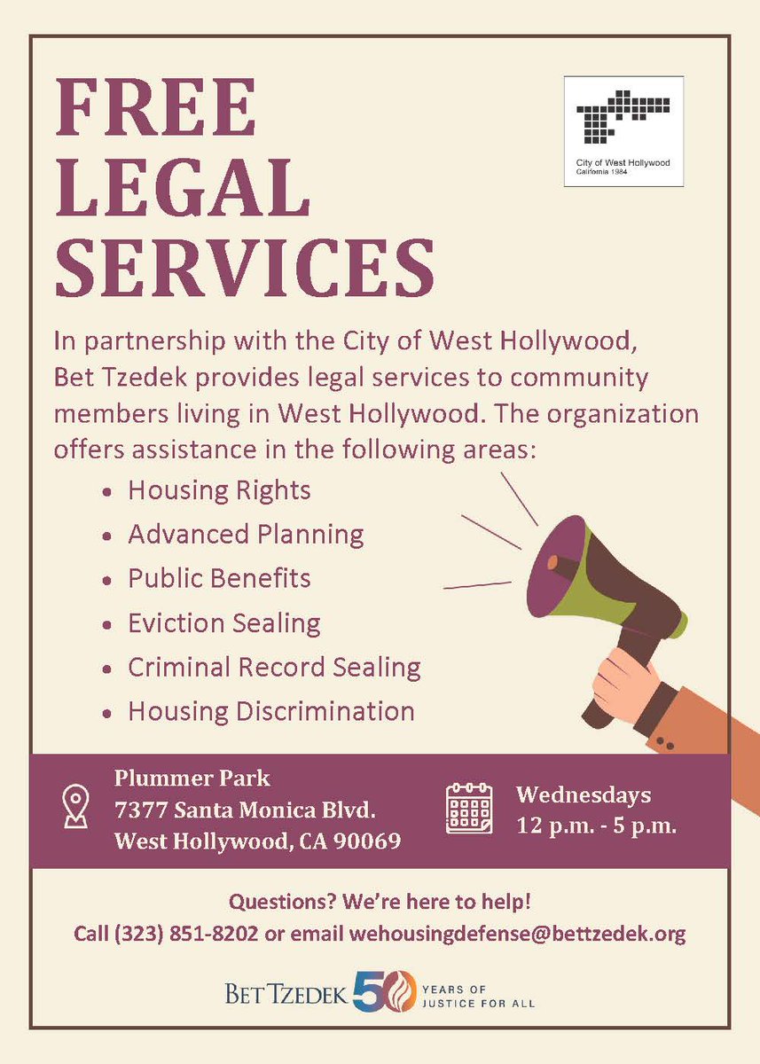 BetTzedek's tweet photo. Learn more and get help from Bet Tzedek's Preventing and Ending Homelessness (PEHP) team: https://t.co/7wYZhGDW7h

See the second flyer for our housing services for those living in West Hollywood! https://t.co/oZzKgEncYl