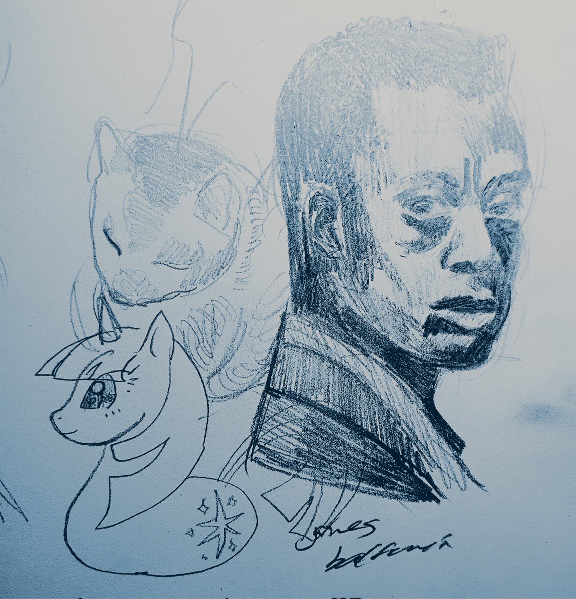 oddfolly's tweet photo. James Baldwin, Twilight Sparkle, and a cat #sketch https://t.co/gIR4eHgZ3x