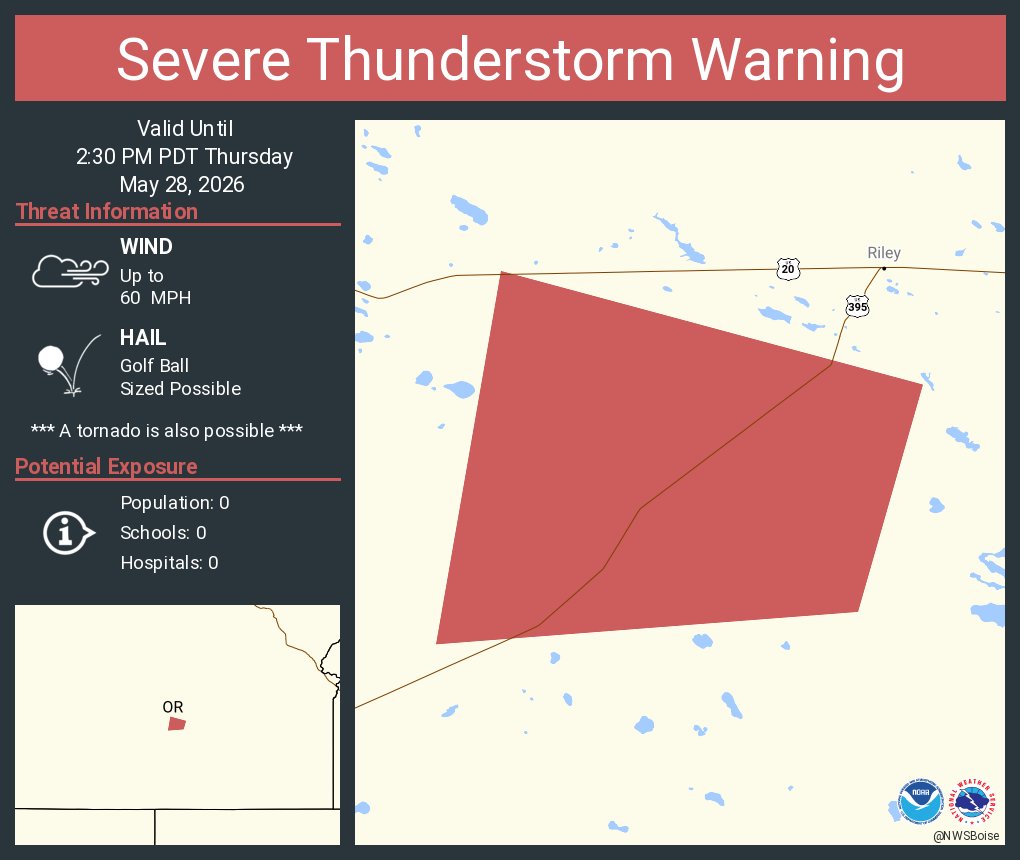 Severe Thunderstorm Warning continues for Harney County, OR until 2:30 ...