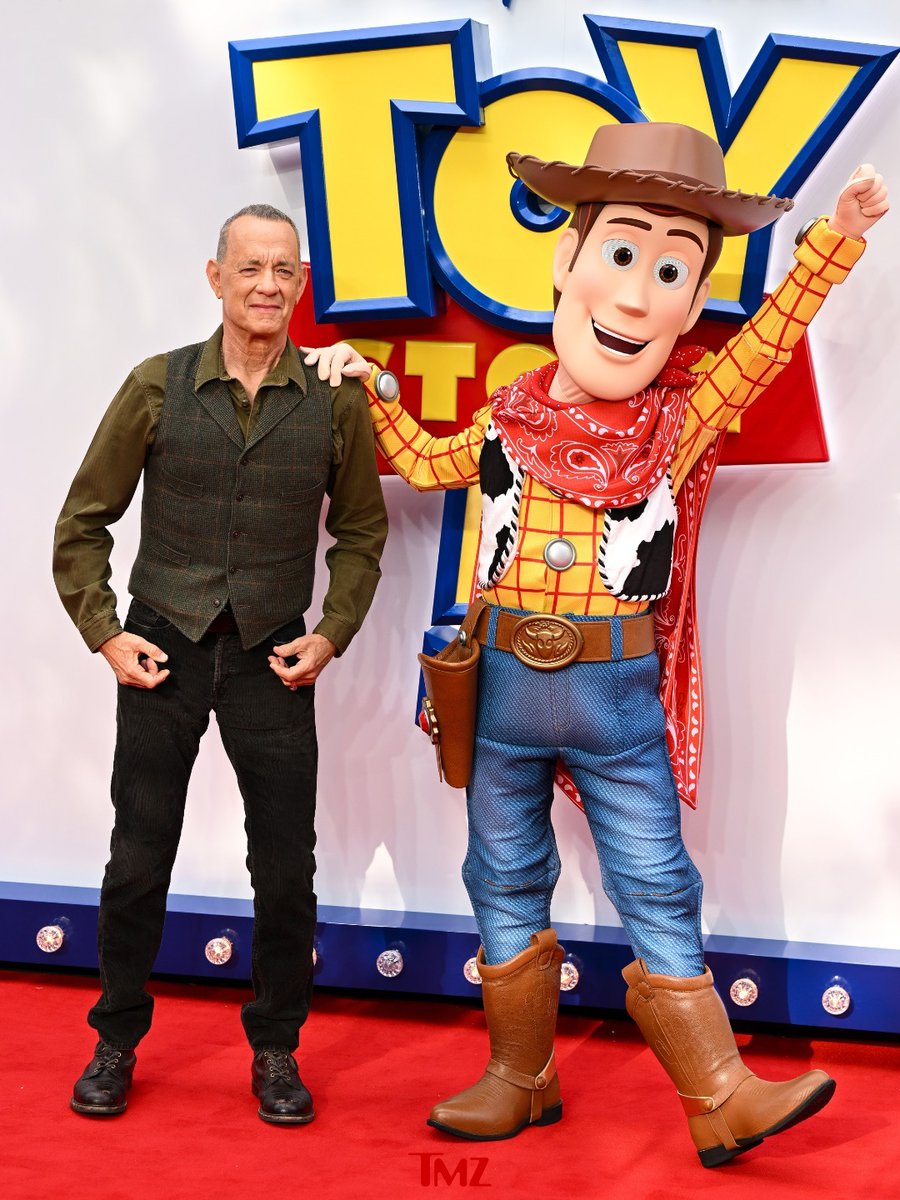 TMZ's tweet photo. Tom Hanks, Tim Allen, Joan Cusack and Greta Lee attend the "Toy Story 5" UK launch event at Odeon Luxe Leicester Square in London 🤠🧑‍🚀

📸: Getty https://t.co/xdviJuwLgx
