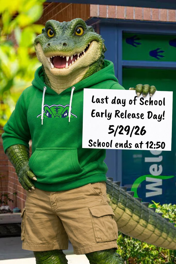 ENMGators's tweet photo. Tomorrow is the last day of school. Please note the time for early release and ensure your child knows how they will go home.  What a great year! Go Gators! https://t.co/D8hLkroGHF