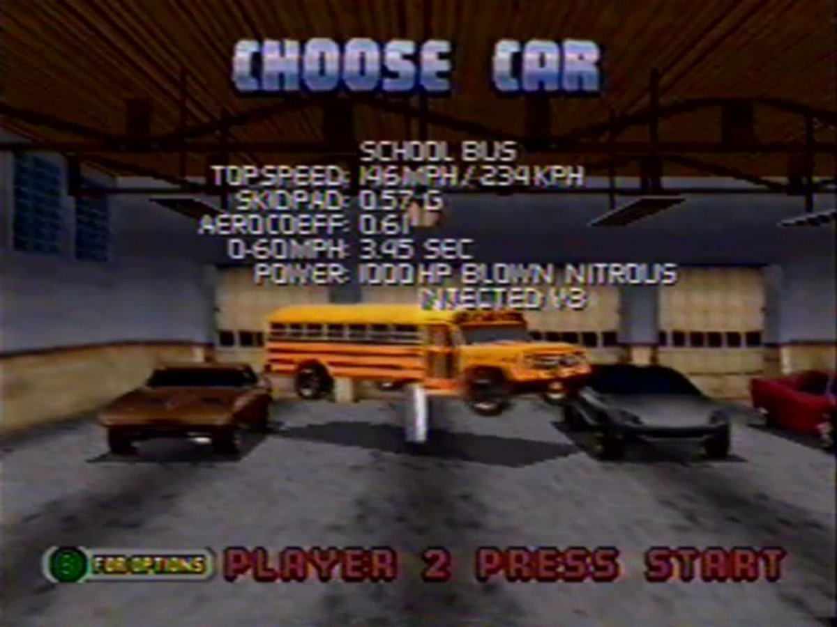 PATLANTA404's tweet photo. Cruis'n USA (Nintendo 64):
(1) Secret Vehicles:
At the "Choose Car" screen, press and hold C⬆️, C⬅️ and C⬇️ to change the '63 Muscle Car, La Bomba and Devastator VI into an All-Terrain Vehicle (first snapshot), School Bus (second snapshot) and Police Car (third snapshot), respectively. Be sure to continue to hold those buttons down when you press A, Z or START to confirm your choice.

#CruisinUSA #Nintendo64 #N64 #CheatCode #cheatcodes #RETROGAMING #RetroGamer #RetroGames #Retro #gamer #gamers #GamersUnite