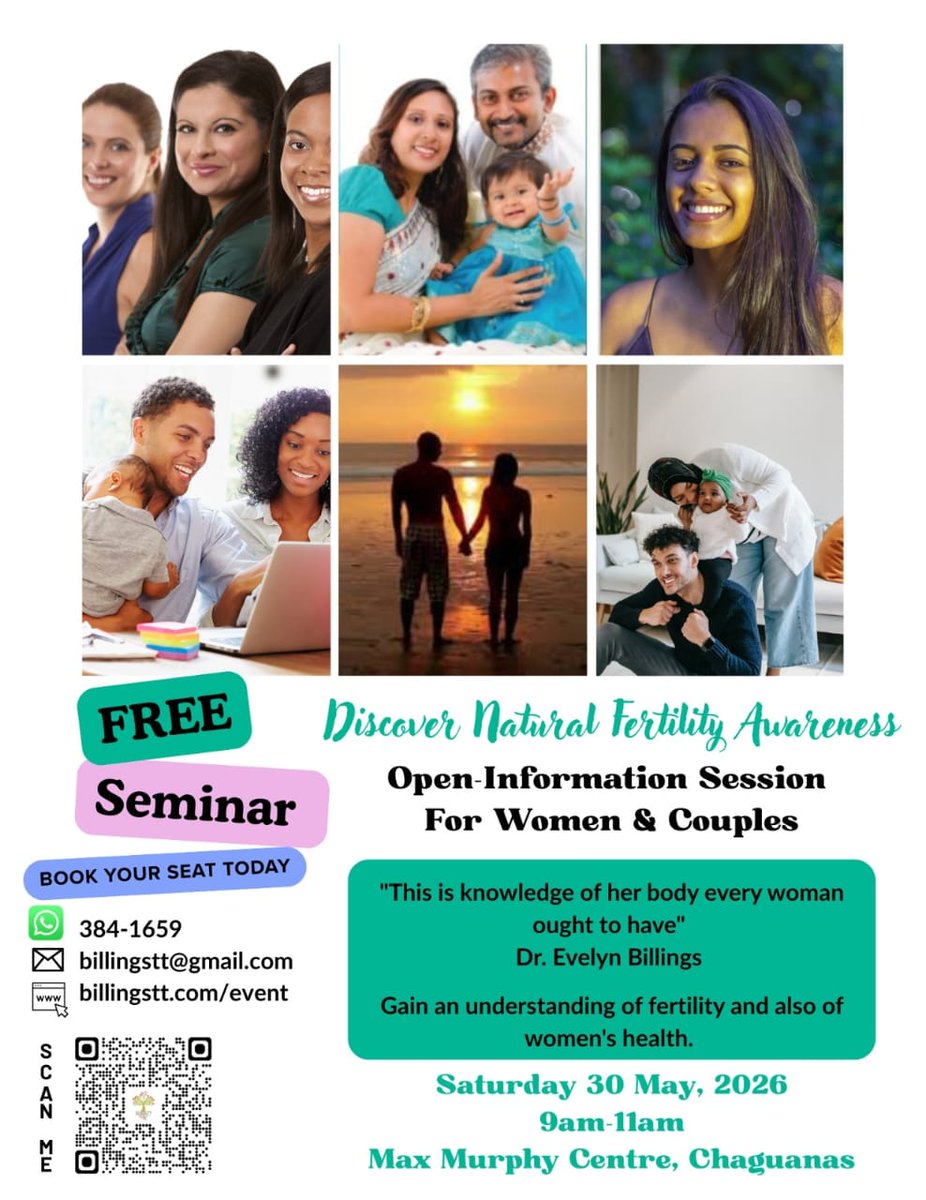 IsLoveForeverTT's tweet photo. Discover Natural Fertility Awareness 
This Saturday 30 May
From 9am to 11am 
At the Max Murphy Centre, Chaguanas 

Free Registration!
Contact BOMA-TT at (868) 384-1659 
Or visit https://t.co/OXoPgBwtfT

#naturalfertilityawareness #womenshealth #thismethodislove https://t.co/GxMGu2iRBU