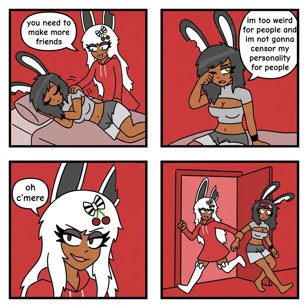 DunDiggity69's tweet photo. people say this and act like its impossible to do art the old fashioned way AND use AI and they say "lol AI artists have no brains" then fall for kindergarten tier ragebait other than that, 

using AI has helped me draw things i normally cant (comic panels with OG designs below) https://t.co/MvWUdBCMEh