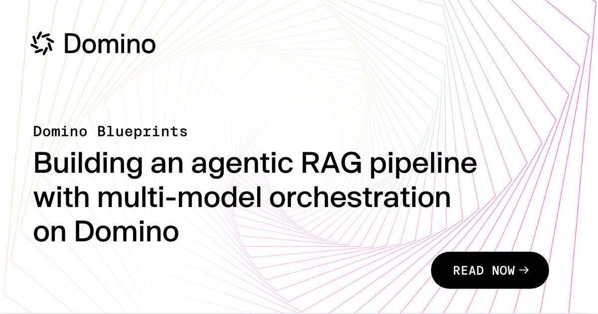DominoDataLab's tweet photo. Standard RAG fails complex enterprise questions. Domino's new blueprint shows how to build an agentic pipeline that classifies intent, routes queries across multiple sources, and returns structured answers with citations, not just fluent text: https://t.co/VV5XmY29Xb https://t.co/7s94DyWCNZ