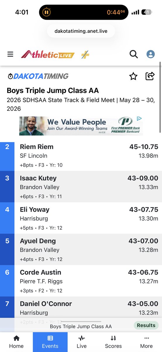 PierreGovsTF's tweet photo. It’s a 6th place finish for Corde A in the triple jump!! Super job Corde!! https://t.co/rfOqWLFSoT