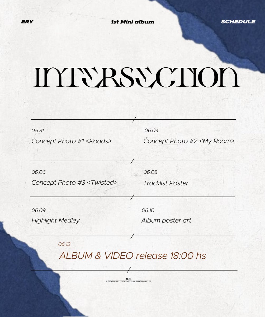 Leem_official_x's tweet photo. ERY — THE 1st MINI ALBUM
『 交 : INTERSECTION 』

Poster Schedule

⏳ 2026. 06. 12 (18:00 hs ART)

#ERY #INTERSECTION #NewMusic #SingerSongwriter #Producer #Tracks #The1stMiniAlbum #ComingSoon https://t.co/fZdBr5ACQm