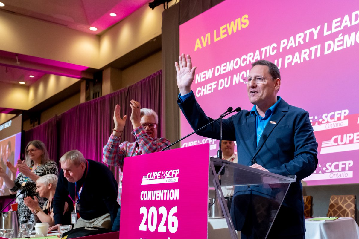 CUPEOntario's tweet photo. This afternoon, CUPE Ontario delegates welcomed Avi Lewis, journalist, activist, and newly elected leader of the federal NDP, as our Convention keynote speaker.

From documenting worker-led movements around the world to championing policies that put working people ahead of corporate profits, Avi's message was clear: when workers organize, we can build an economy that works for everyone – not just the wealthy few.

Thank you, Avi, for inspiring delegates and reminding us that real change comes from people power, solidarity, and a movement that refuses to accept the status quo.

✊💜 #CUPEON26