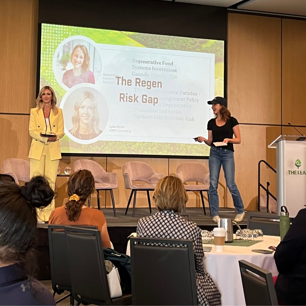 AIRMConsulting's tweet photo. Grateful to have had the opportunity to present at RFSI Canada 2026 in Winnipeg alongside Karen Ross from @FarmersClimate. We spoke about a challenge that I think deserves much more attention, which we've termed "the Regenerative Risk Gap."

A lot of important capital, policy work, and on-farm innovation is moving Canadian agriculture toward resilience. But our risk management systems are not always moving in the same direction. In some cases, they can make resilience-building practices harder to protect, finance, or scale.

Karen and I came at this from different but highly connected perspectives: her work on farmer-led policy and enabling conditions for regenerative agriculture, and my work on agricultural risk, insurance, actuarial modelling, and finance.

Farmers are already making complex business decisions in a changing risk environment, but the systems around them often do not recognize how different farm decisions change risk. That creates a gap between the resilience we say we want and the risk tools farmers actually have available.

Thank you to RFSI Canada for bringing together such an energized group of farmers, investors, innovators, funders, and system-builders. These are exactly the conversations we need!

#RegenerativeAgriculture #RegenAg #AgriculturalRisk #AgFinance #ClimateResilience #CanadianAgriculture #Agi3