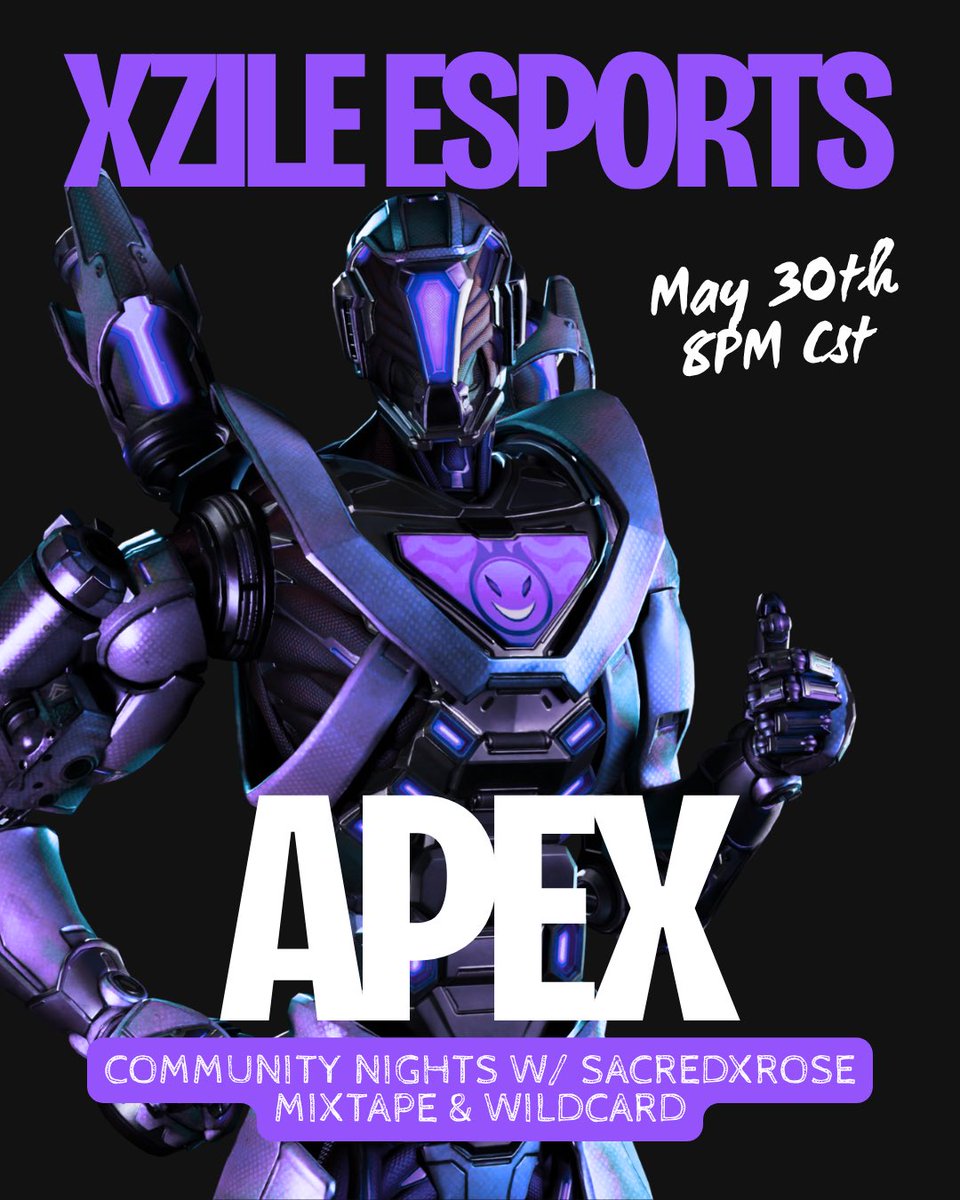 XzileEsports's tweet photo. We gettin’ after it this weekend!

Join @SacredxRose for some Apex Mixtape and Wildcard Customs this Saturday, May 30th at 8 pm CT 🎮

If you don’t wanna play, you can always come watch the shenanigans on her stream linked below 👇 https://t.co/NvutxTkzwS