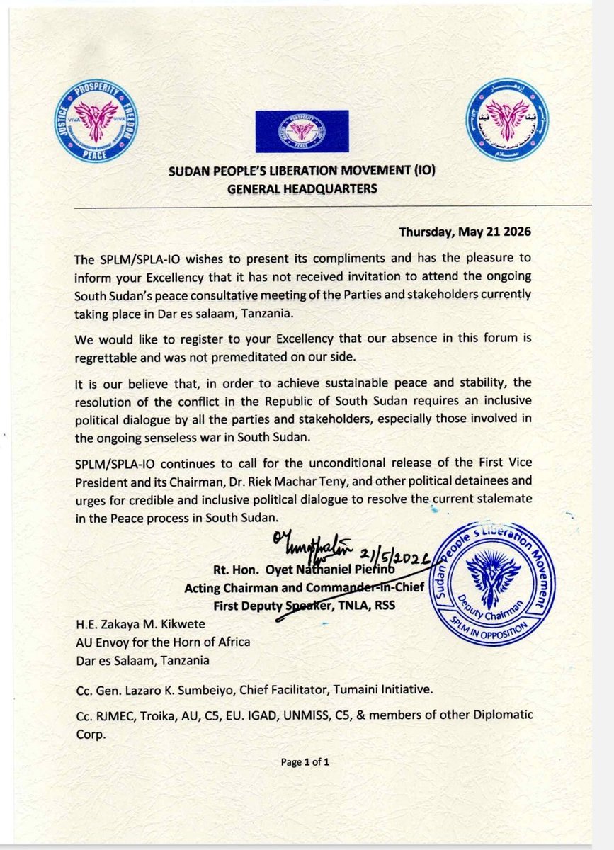 BenjaminYugu's tweet photo. The plot twist in #southsudan thickens.

#SSOT #ssox https://t.co/fK3Sp4qZoL