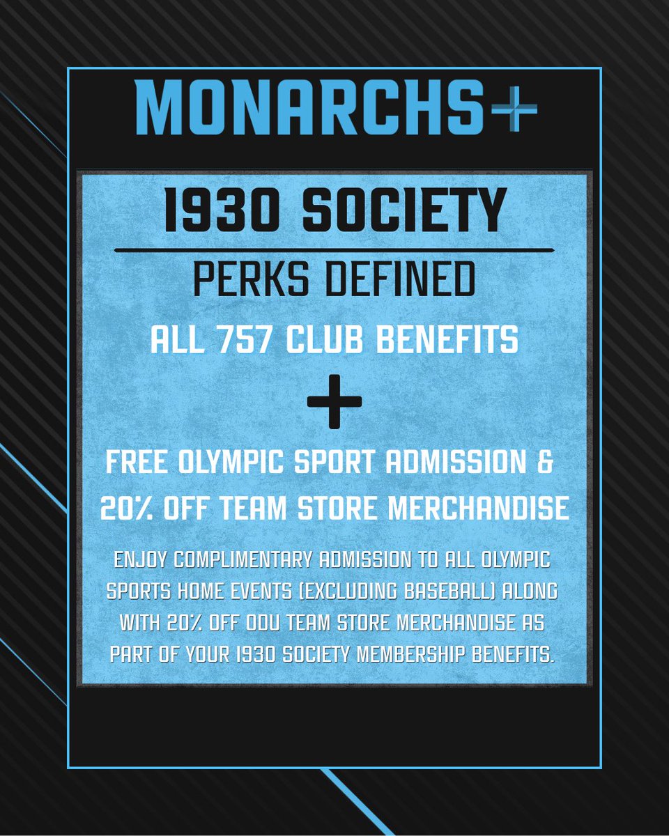 monarchsplus's tweet photo. More access. More perks. More Monarch pride!

With the 1930 Society membership, you’ll receive complimentary admission to all Olympic sports home events (excluding baseball) plus 20% off ODU Team Store merchandise all year long. Never miss a moment and gear up while showing your support for Monarch Athletics.

#MonarchsPlus | #ReignOn | #ODUsports